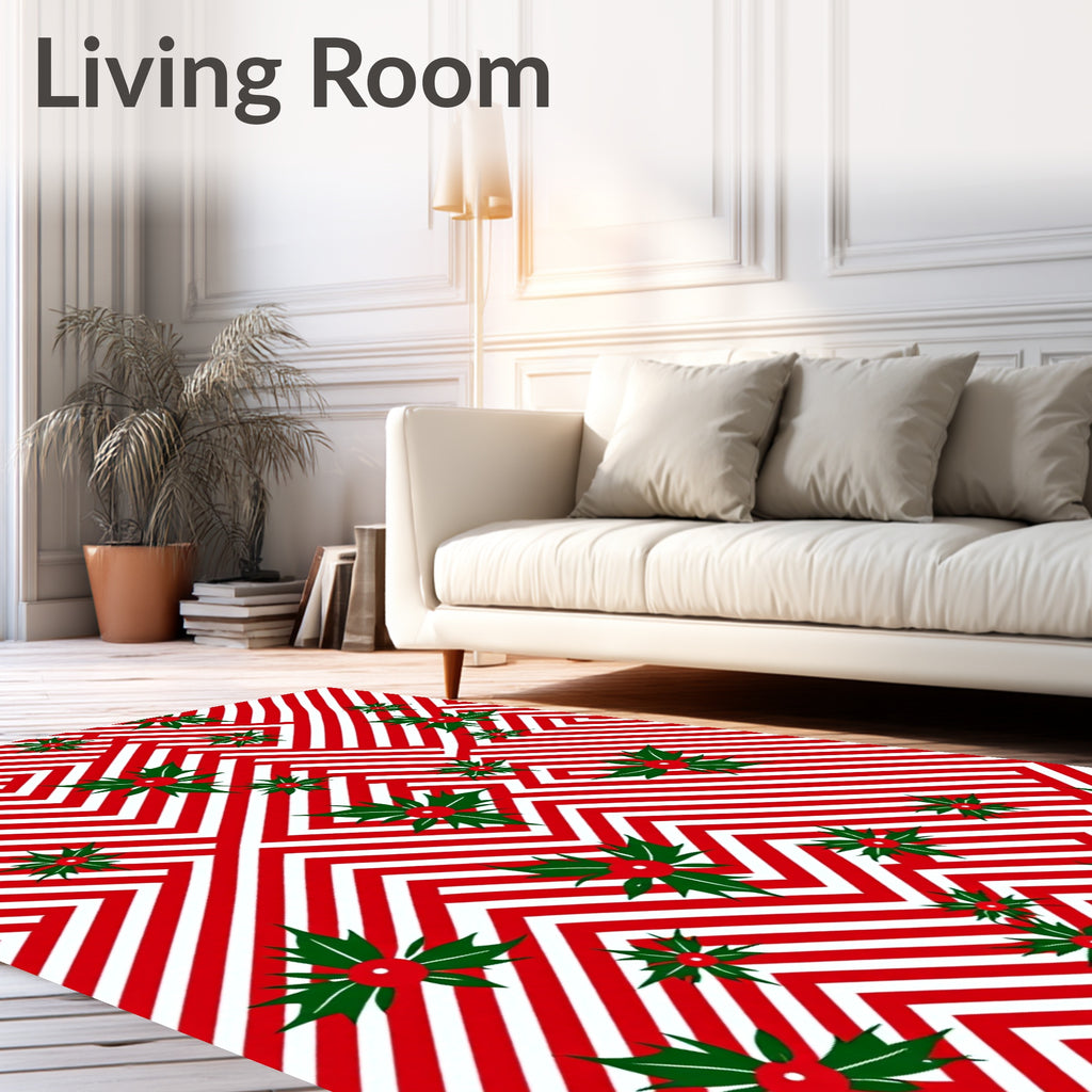 Crimson White Holly Holiday Lines Rug