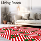 Crimson White Holly Holiday Lines Rug