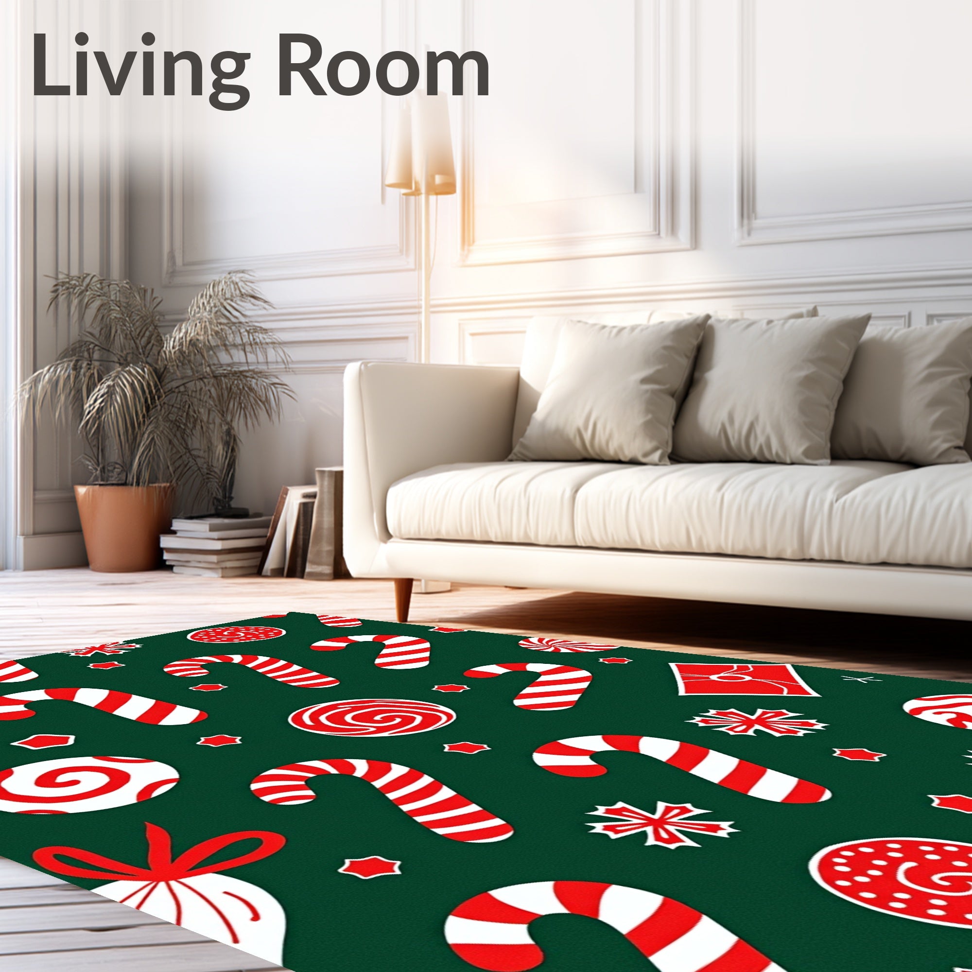 Festive Red White Candy Cane Swirl Rug