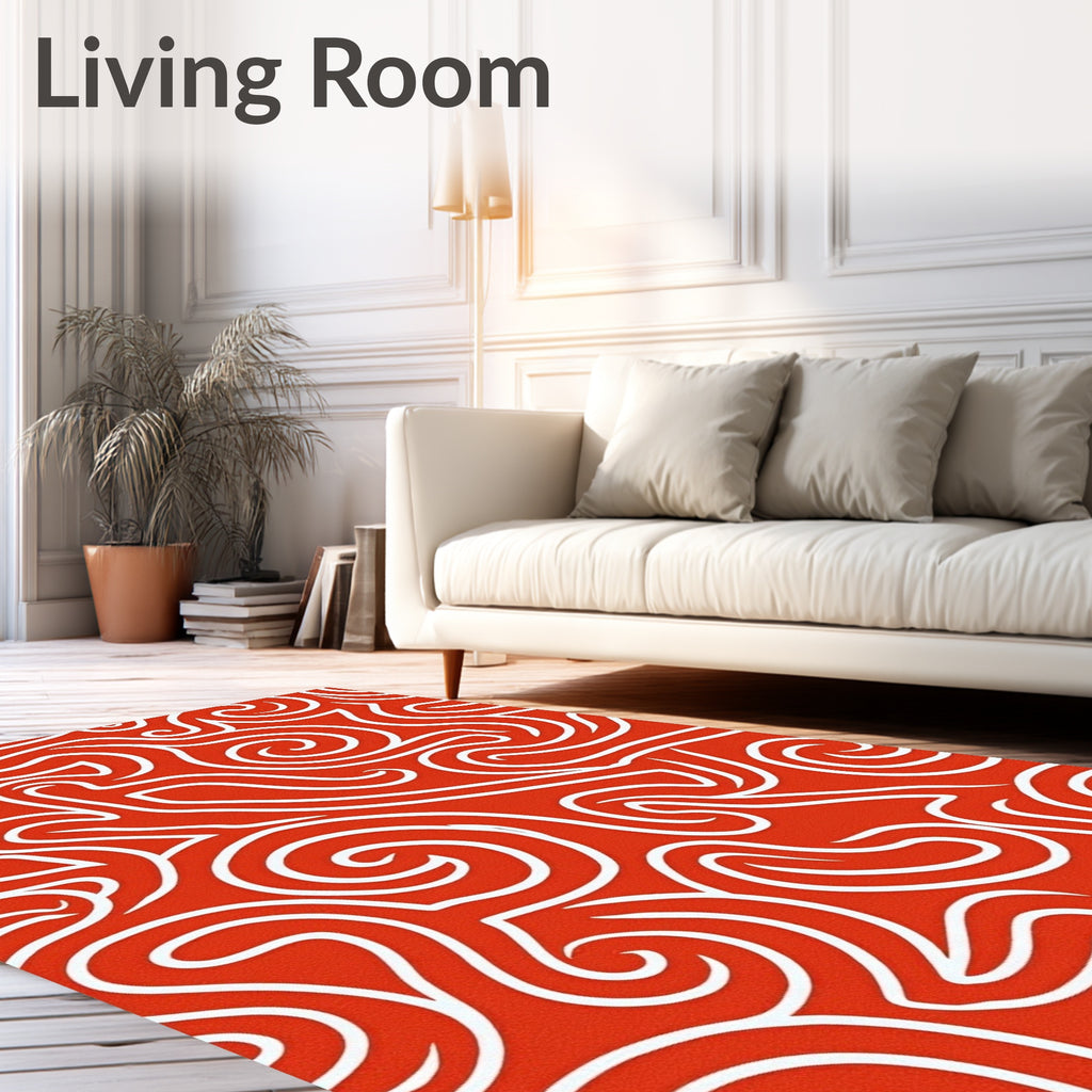 Crimson Swirl Abstract Line Art Rug