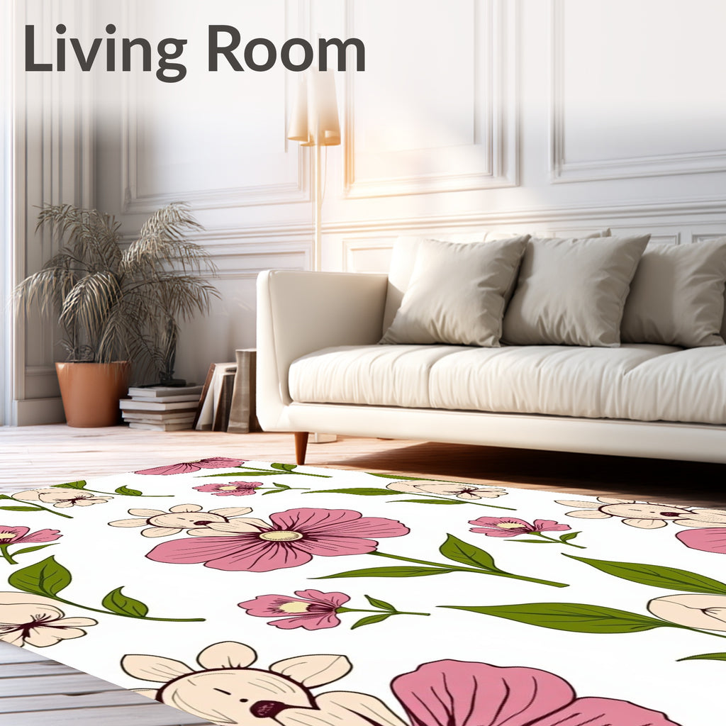 Pink Floral Meadow Nature Arrangement Rug