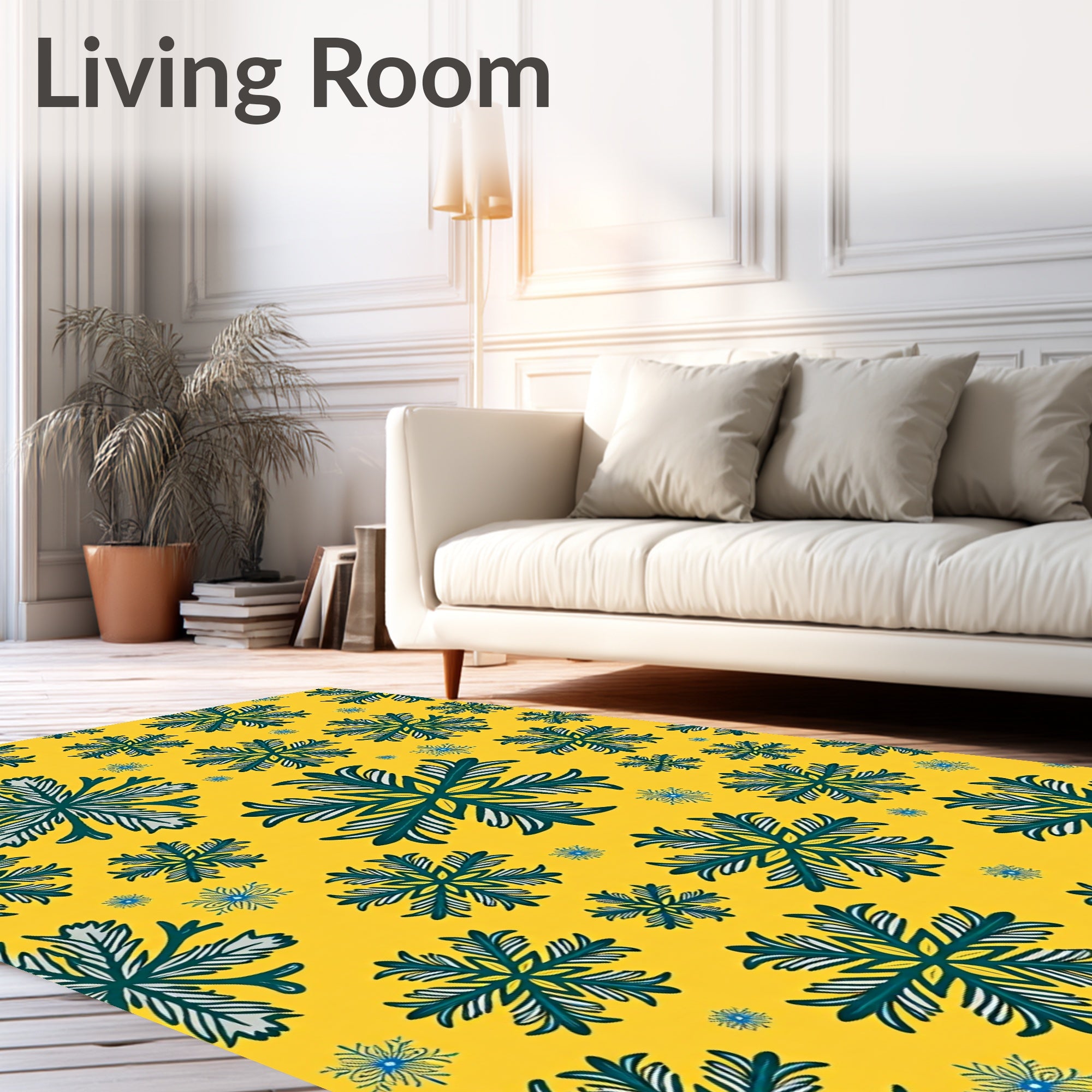 Yellow Teal Snowflake Scatter Rug