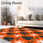 Tartan Christmas Trees Snowflakes Orange Rug