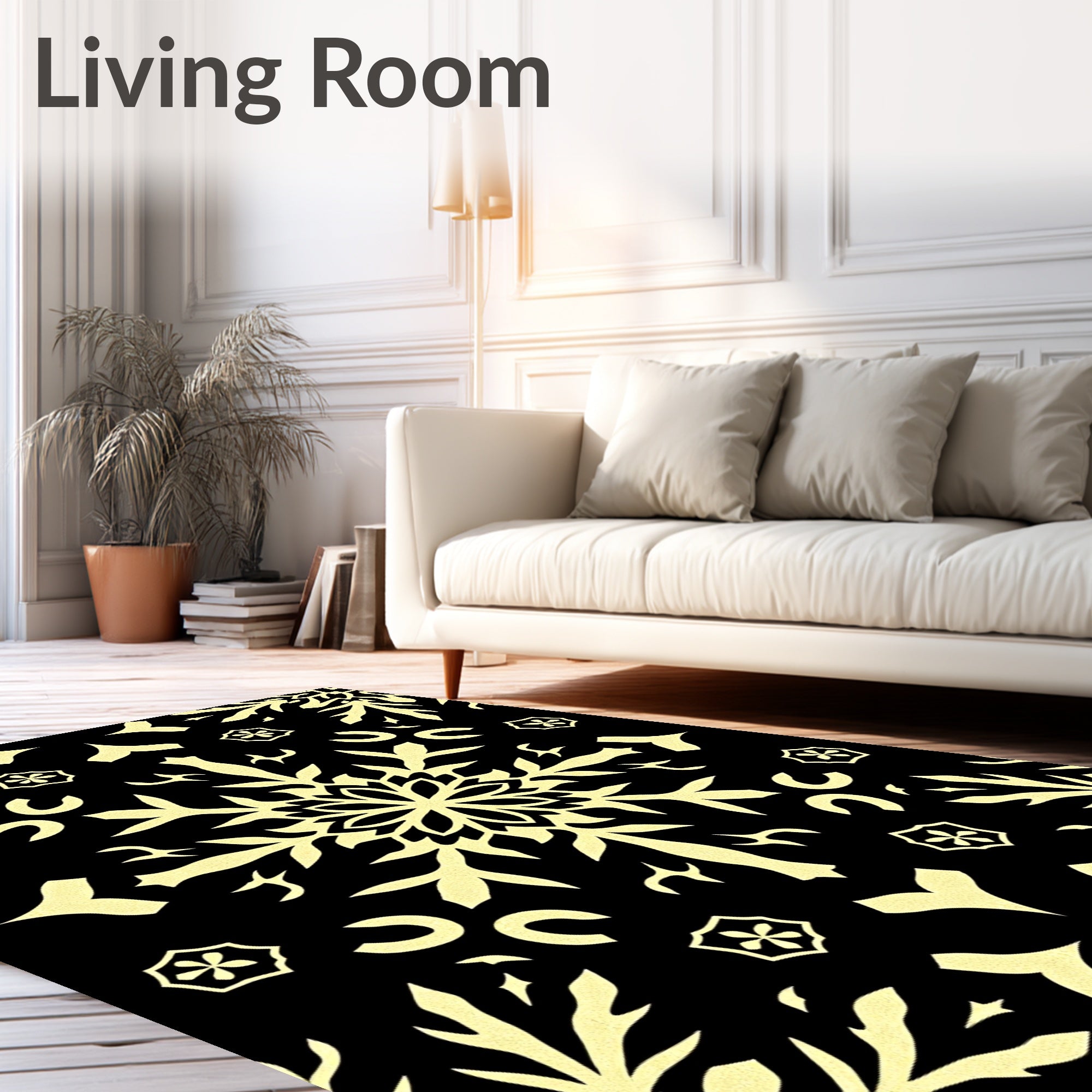 Golden Snowflake Black Lace Rug