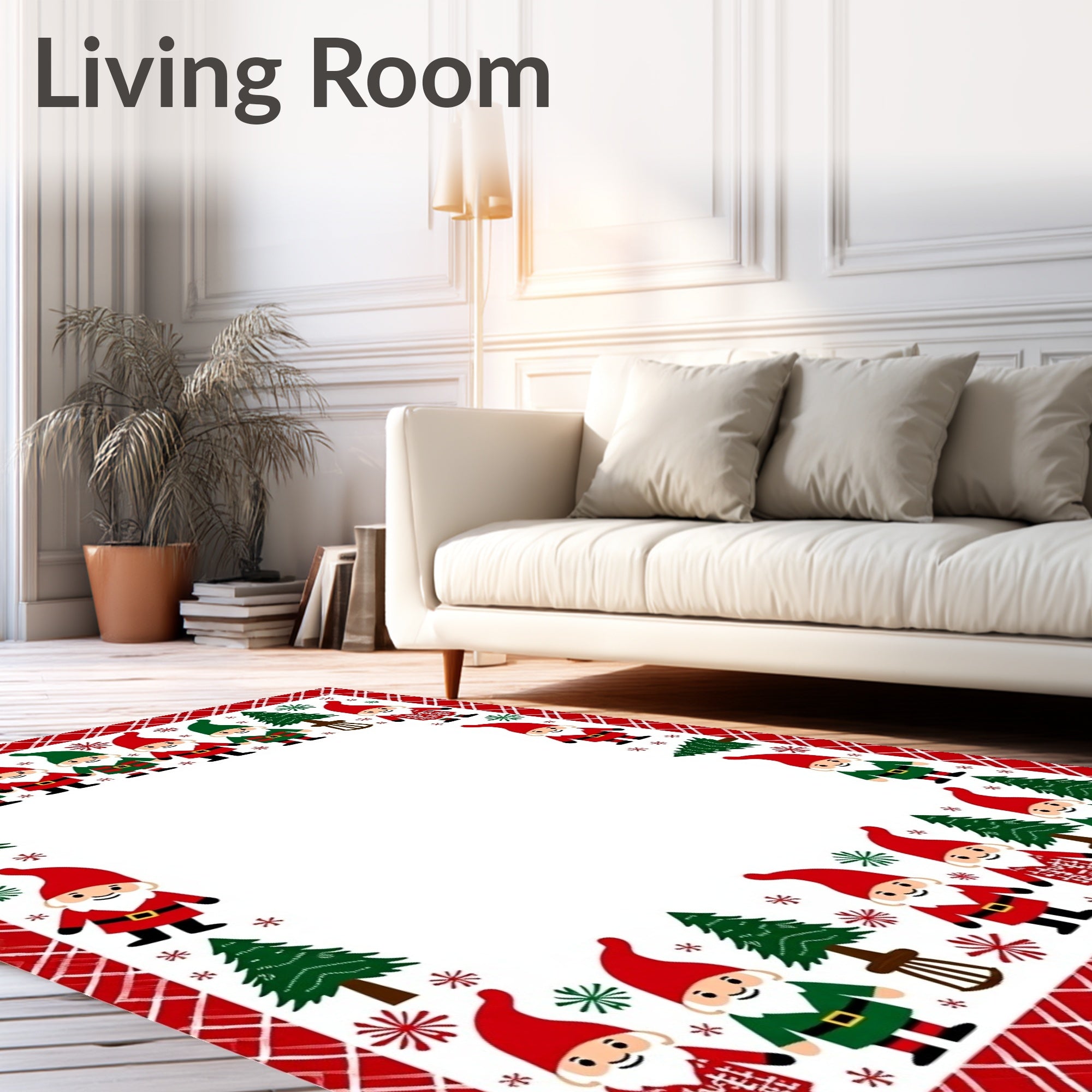 Festive Gnome Christmas Tree Border Rug