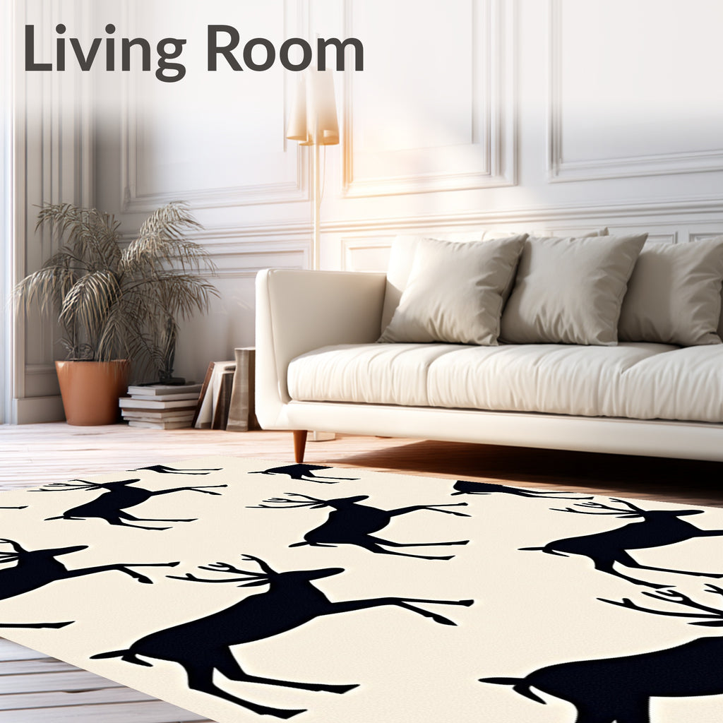 Black Deer Silhouette Cream Background Rug