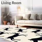 Black Deer Silhouette Cream Background Rug