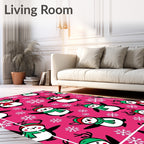 Whimsical Pink Penguin Snowflake Toss Rug
