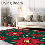 Bold Red Poinsettia Starry Green Rug