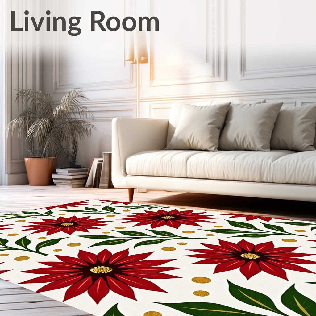 Crimson Flowers with Emerald Leaves Rug