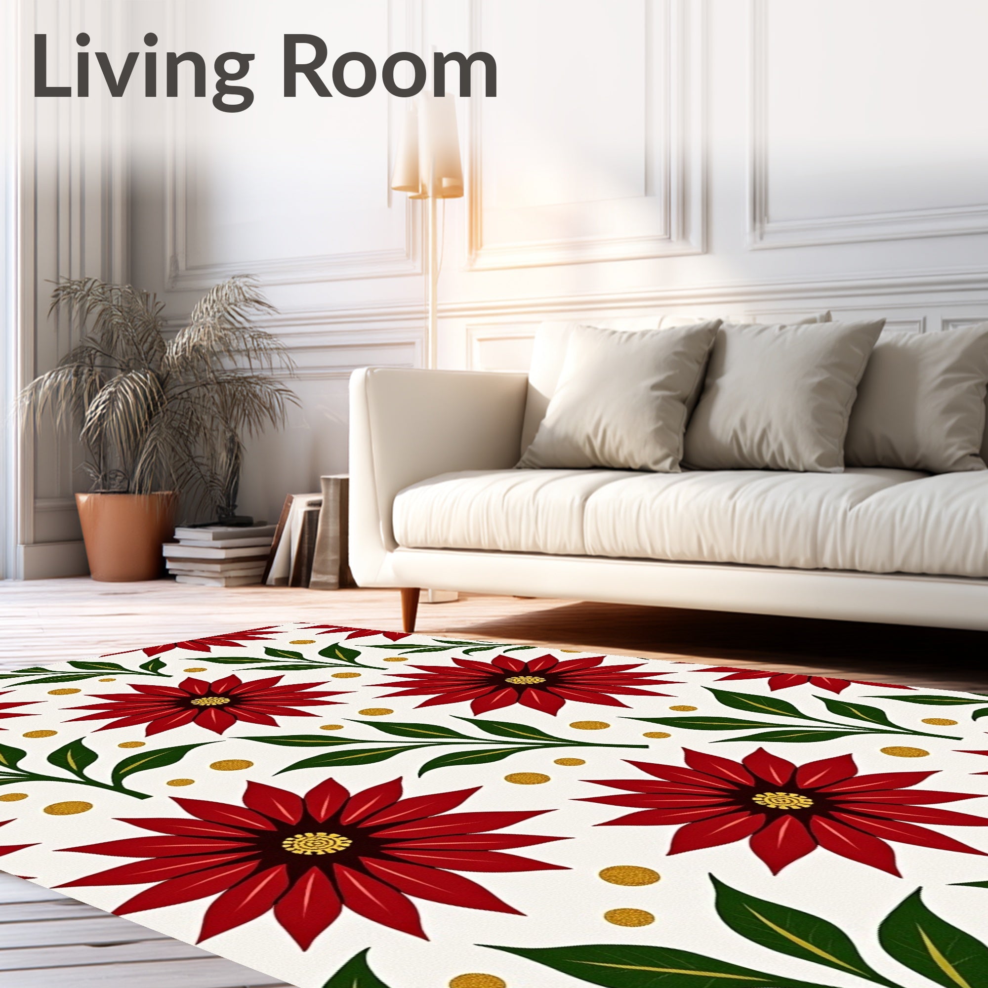 Crimson Flowers with Emerald Leaves Rug