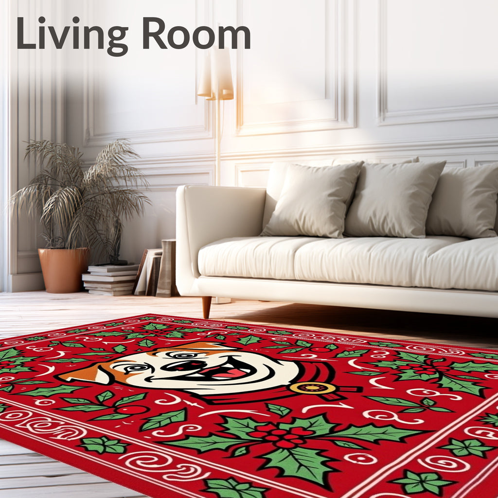 Joyful Red Holly Dog Medallion Rug