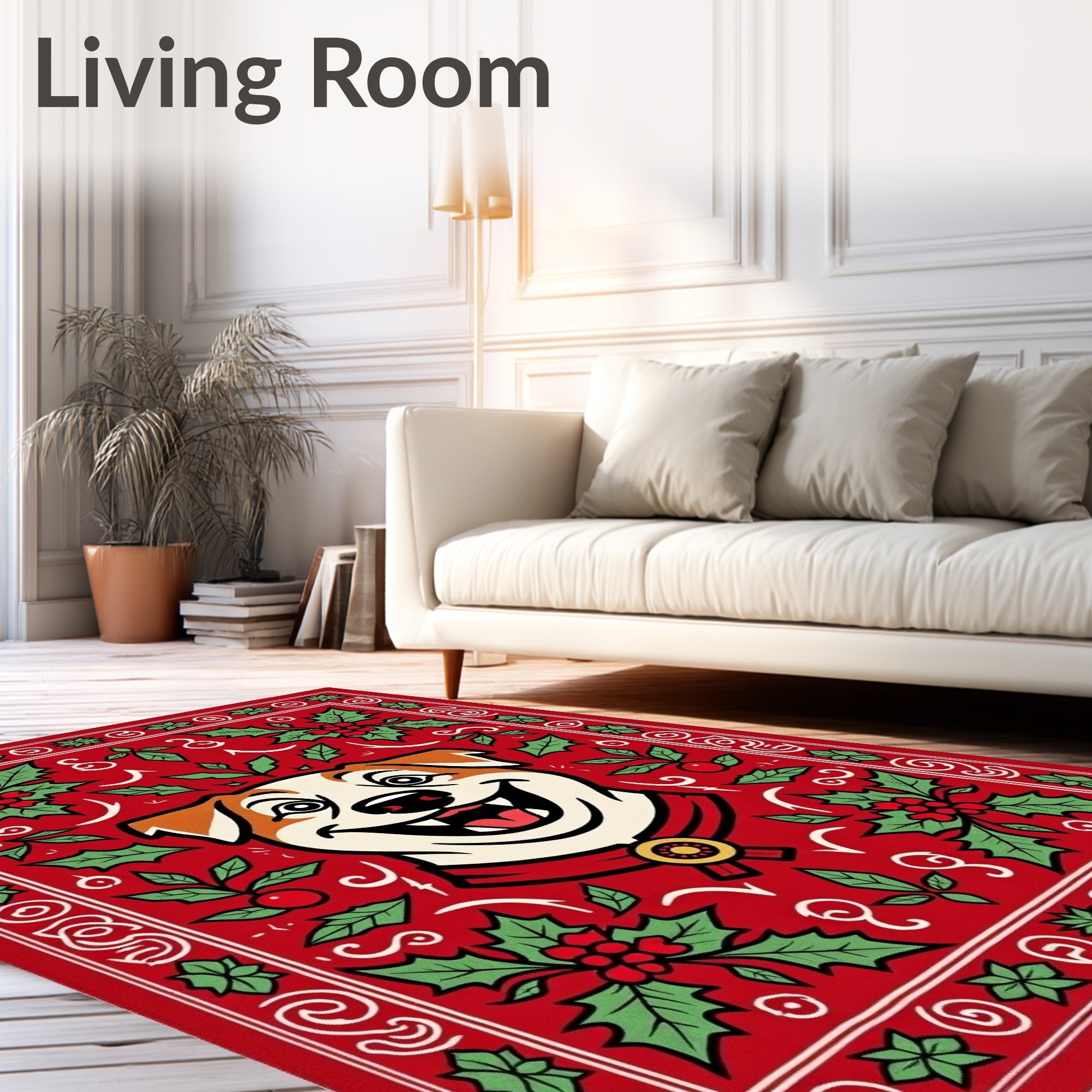 Joyful Red Holly Dog Medallion Rug
