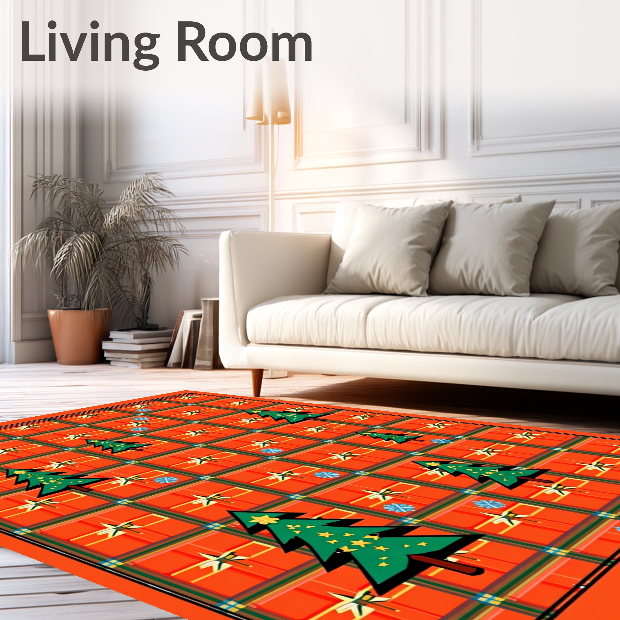 Festive Tartan Christmas Trees Star Rug