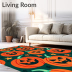 Orange Jack O Lantern Halloween Stars Rug