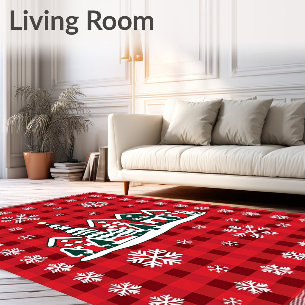 Charming Red Buffalo Plaid Village Snowflakes Rug