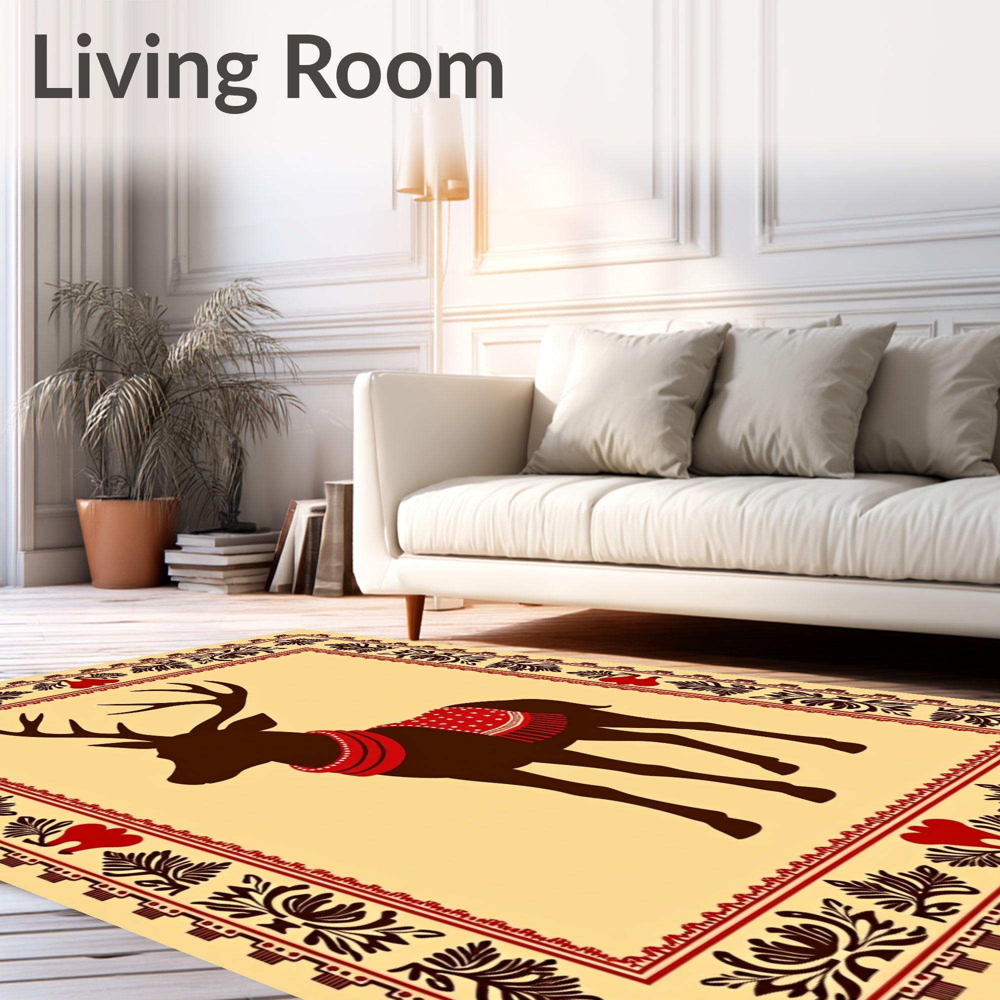 Dark Brown Deer with Red Festive Saddle Rug