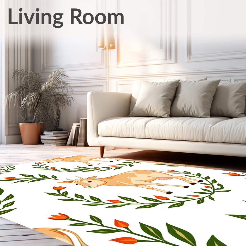 Golden Cows Orange Flower Wreath Rug
