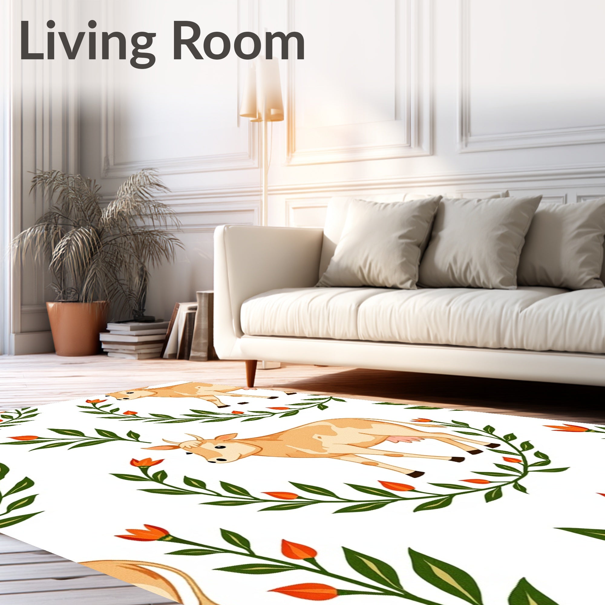 Golden Cows Orange Flower Wreath Rug