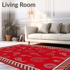 Red White Swirl Abstract Whimsical Art Rug