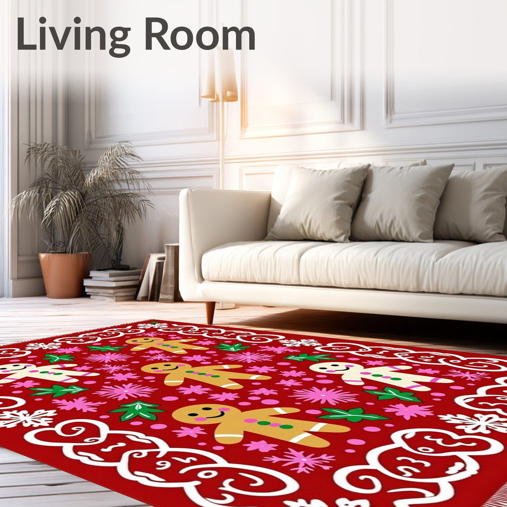 Whimsical Gingerbread People Hearts Rug