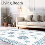 Blue Snowflake Medallion Winter Border Rug