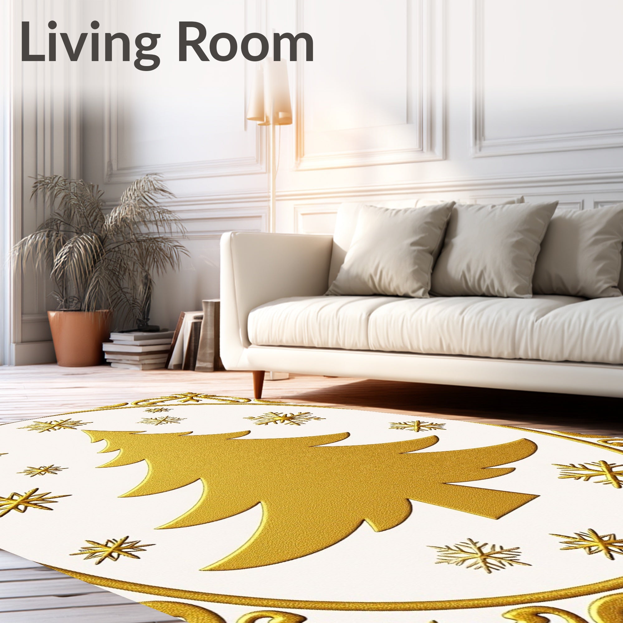 Golden Christmas Tree Snowflake Accents Rug
