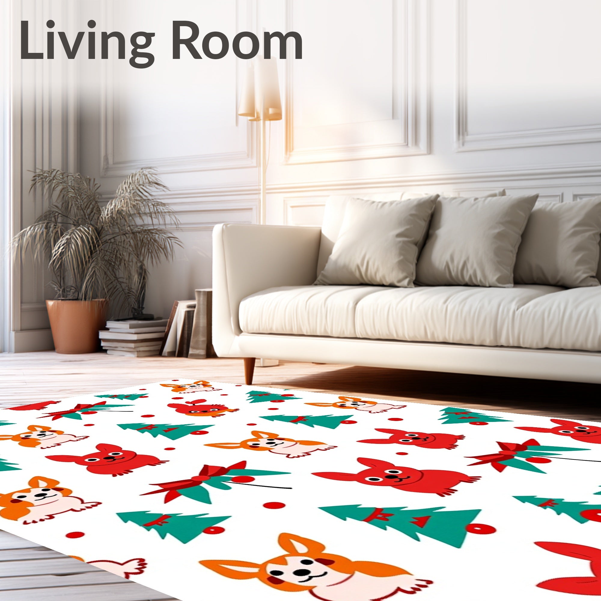Red Orange Corgi Christmas Tree Bow Rug