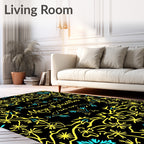 Yellow Teal Floral Scrollwork Medallion Rug