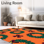 Festive Green Wreath Burgundy Bow Rug