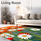 Vibrant Red Daisy Lavender Meadow Rug