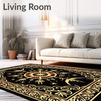 Black Golden Floral Medallion Starburst Rug