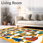Cozy Winter Village With Snowflakes Houses Rug