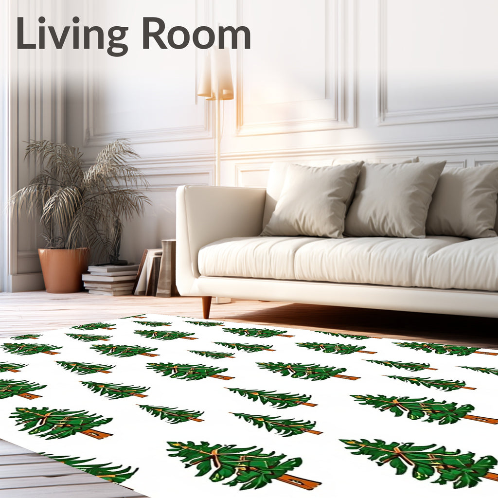 Evergreen Christmas Trees Scattered Background Rug