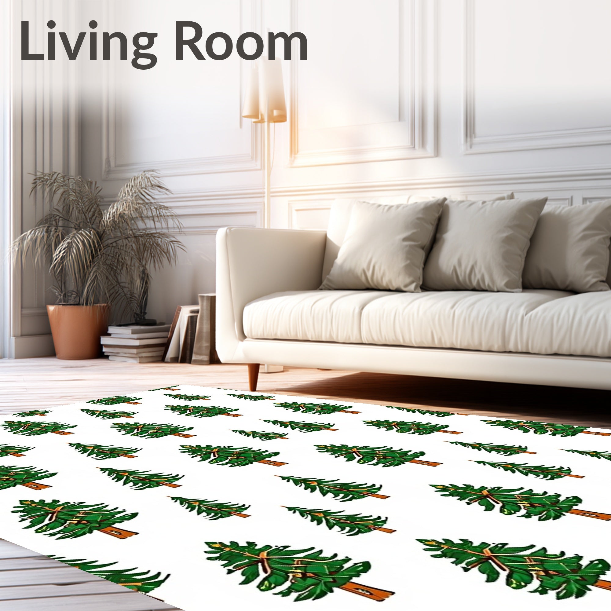 Evergreen Christmas Trees Scattered Background Rug