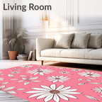 Pink White Daisy Floral Bloom Rug
