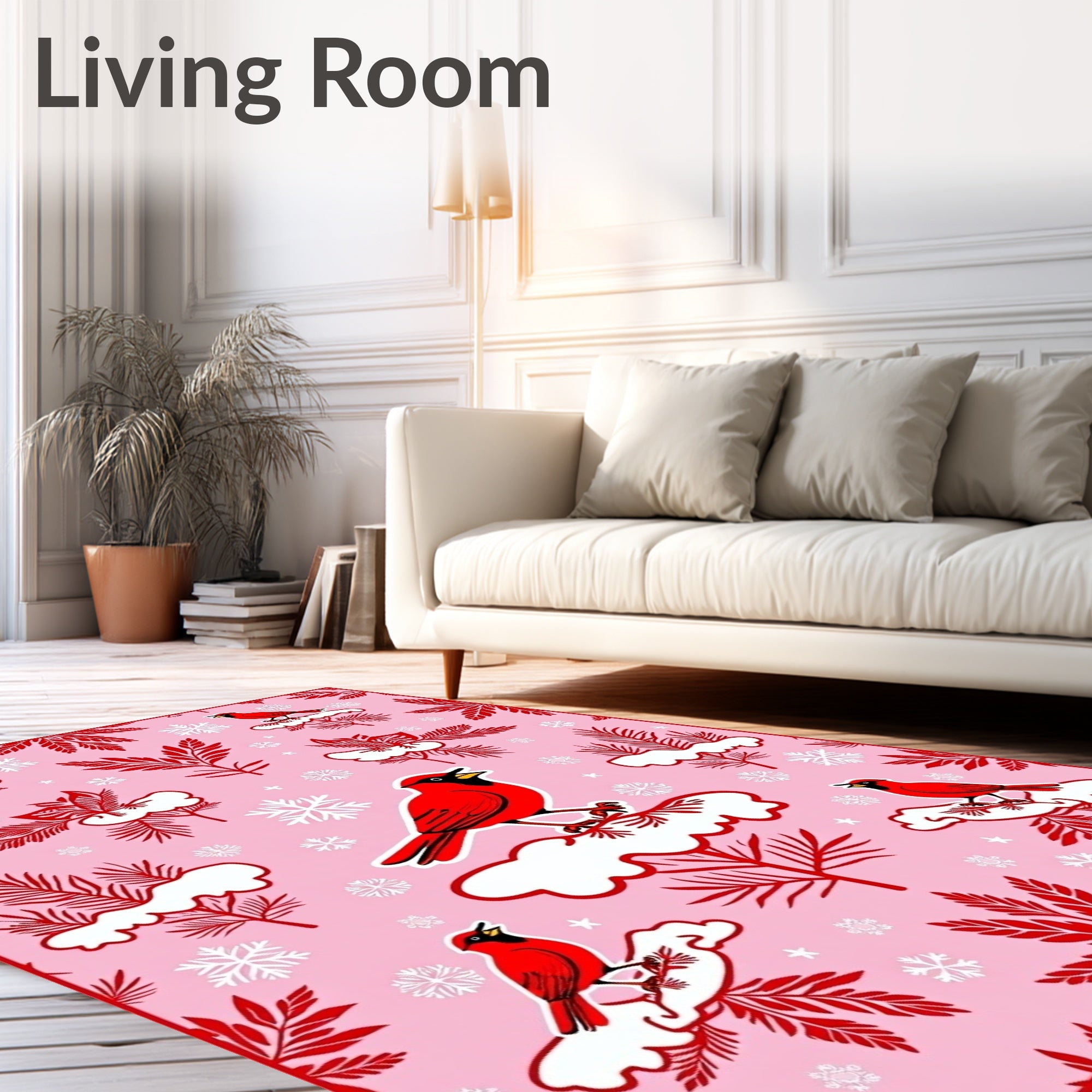 Cardinal Bird Snowflakes Winter Scene Rug