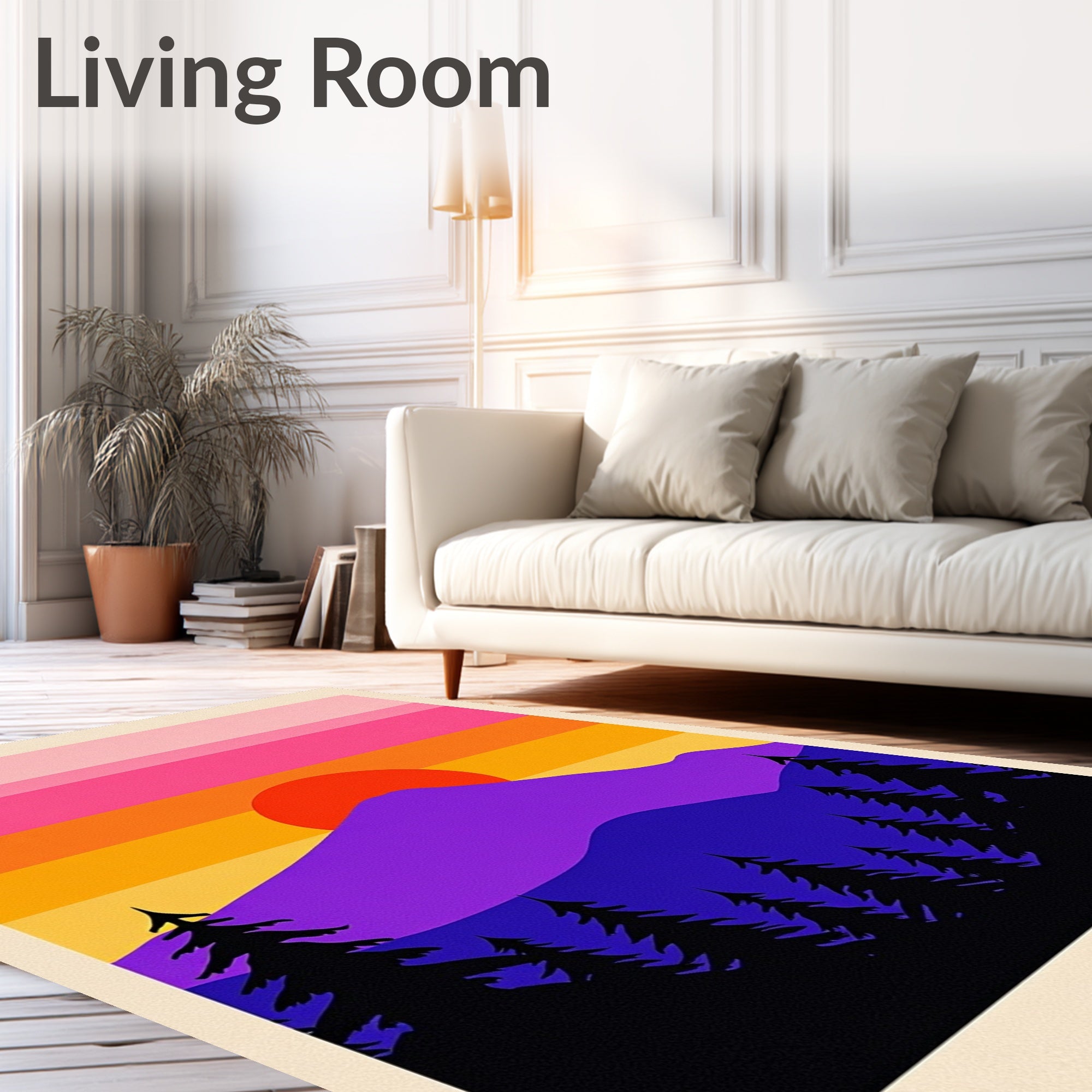 Vivid Sunset Mountain Pine Forest Rug