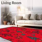 Crimson Dinosaur Christmas Tree Stars Rug
