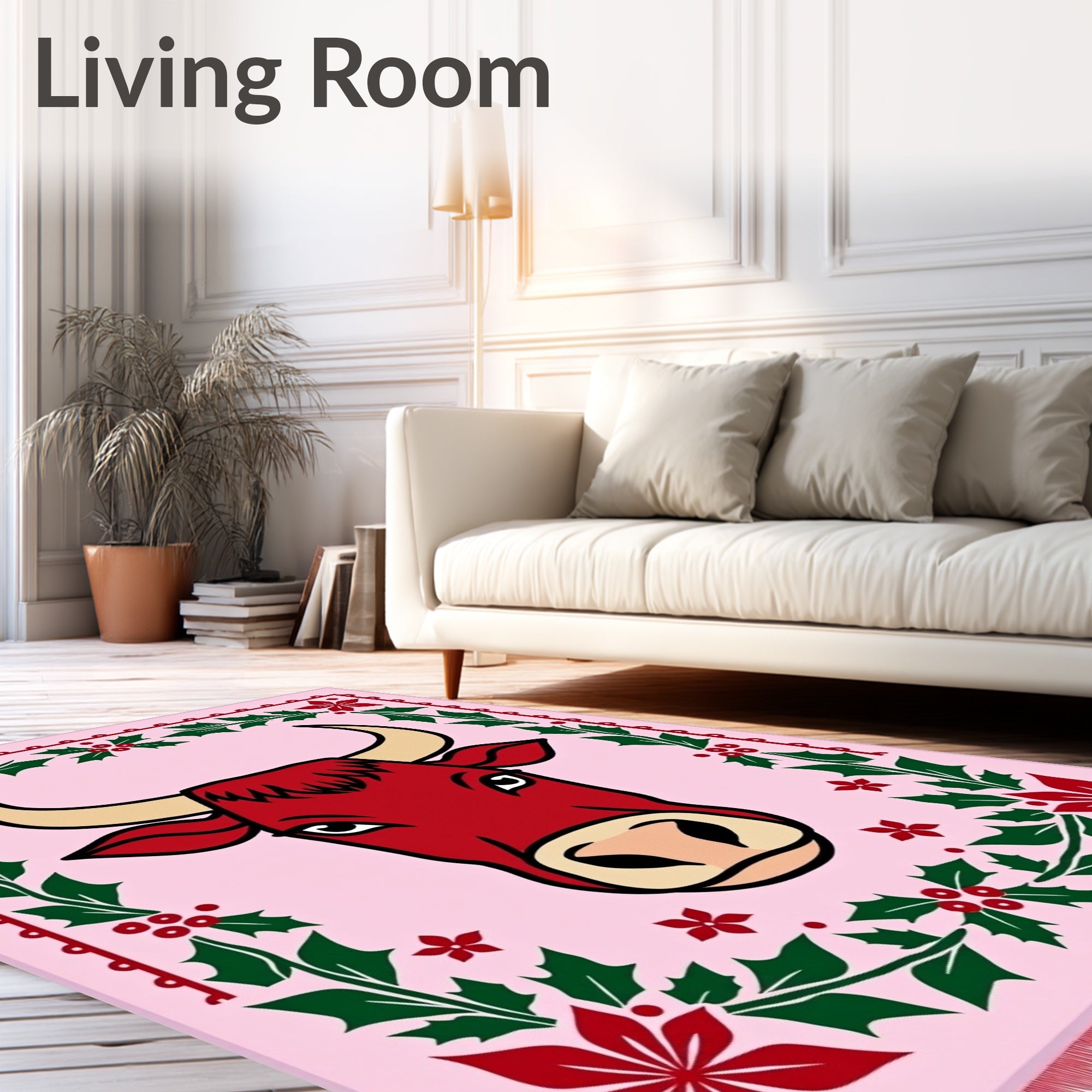 Bold Red Bull Christmas Holly Rug