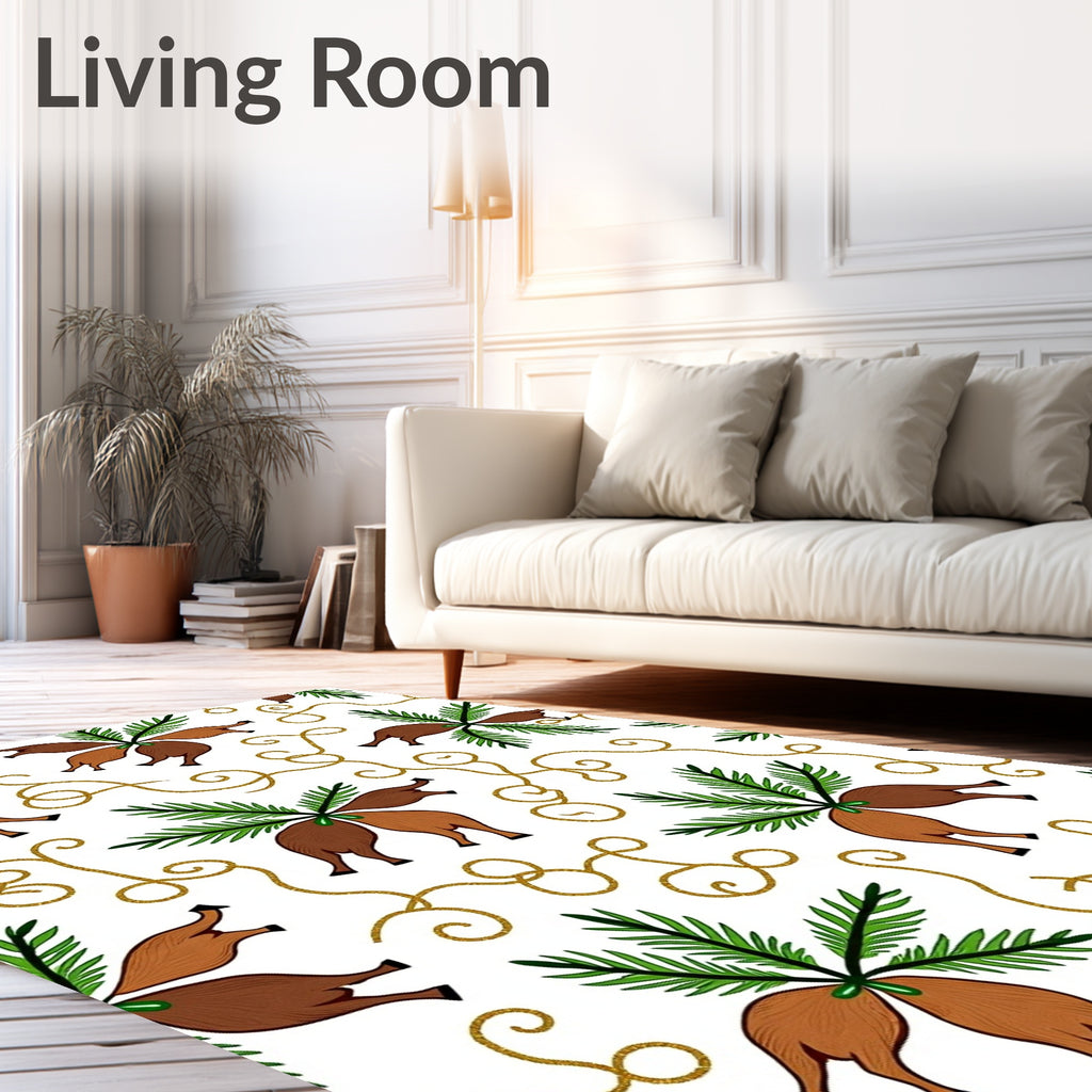 Brown Fawn Green Fern Gold Swirls Rug