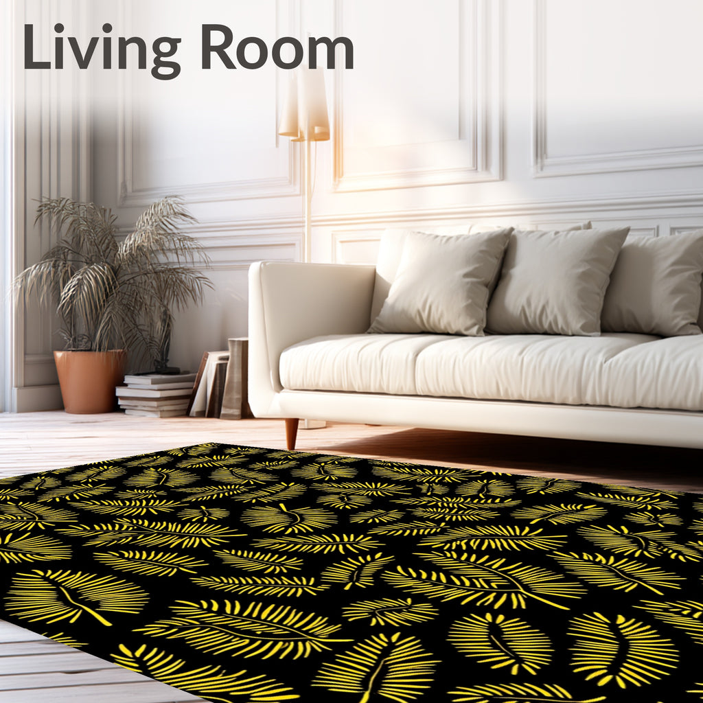 Sunny Yellow Palm Fronds Pattern Rug