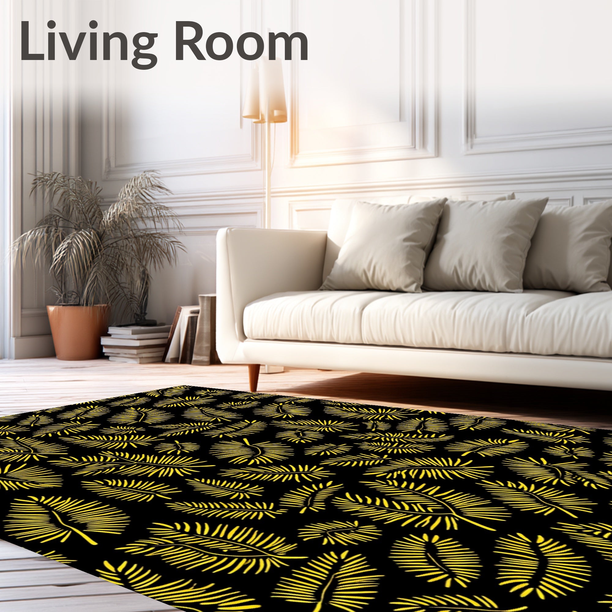 Sunny Yellow Palm Fronds Pattern Rug
