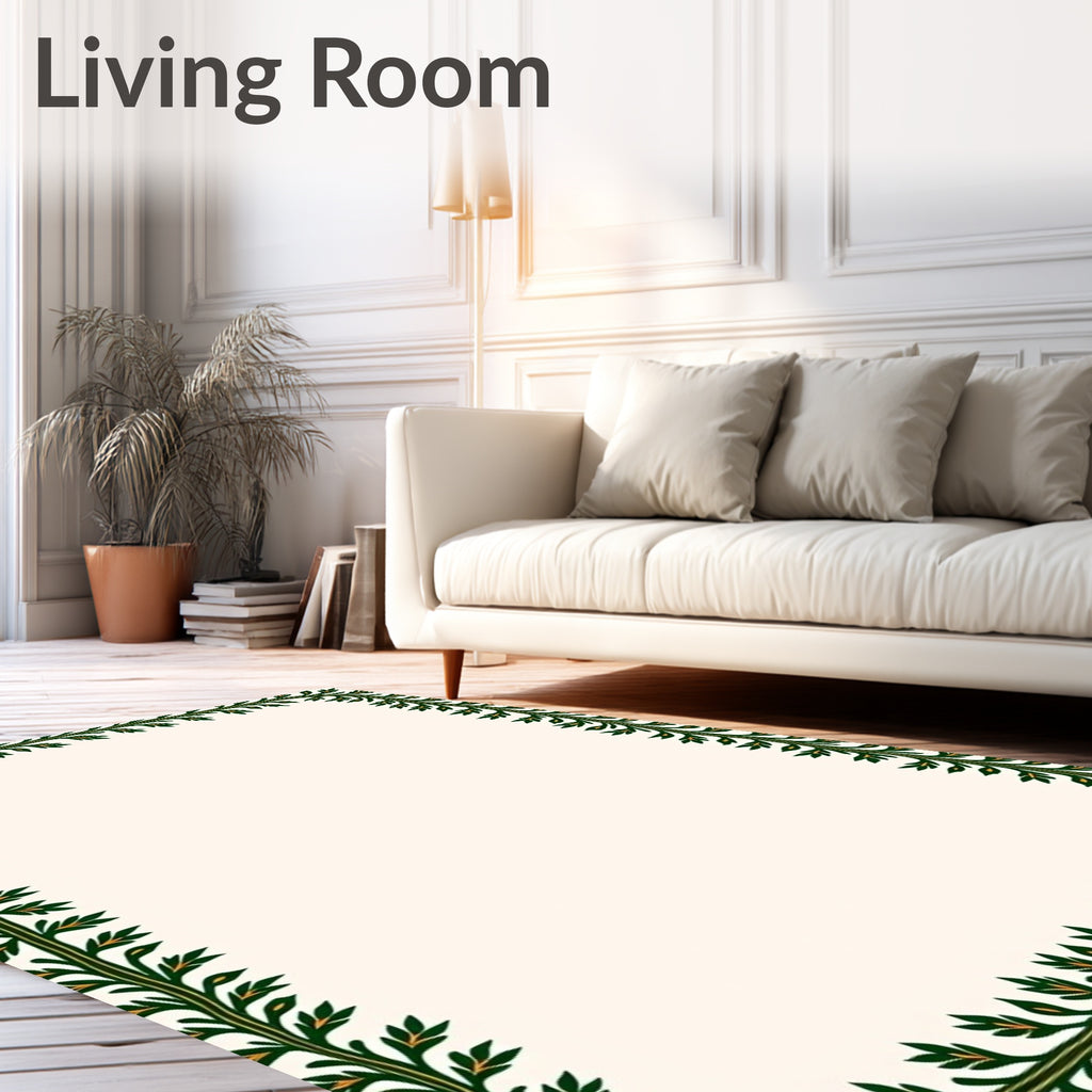 Green Leaf Vine Border Rug