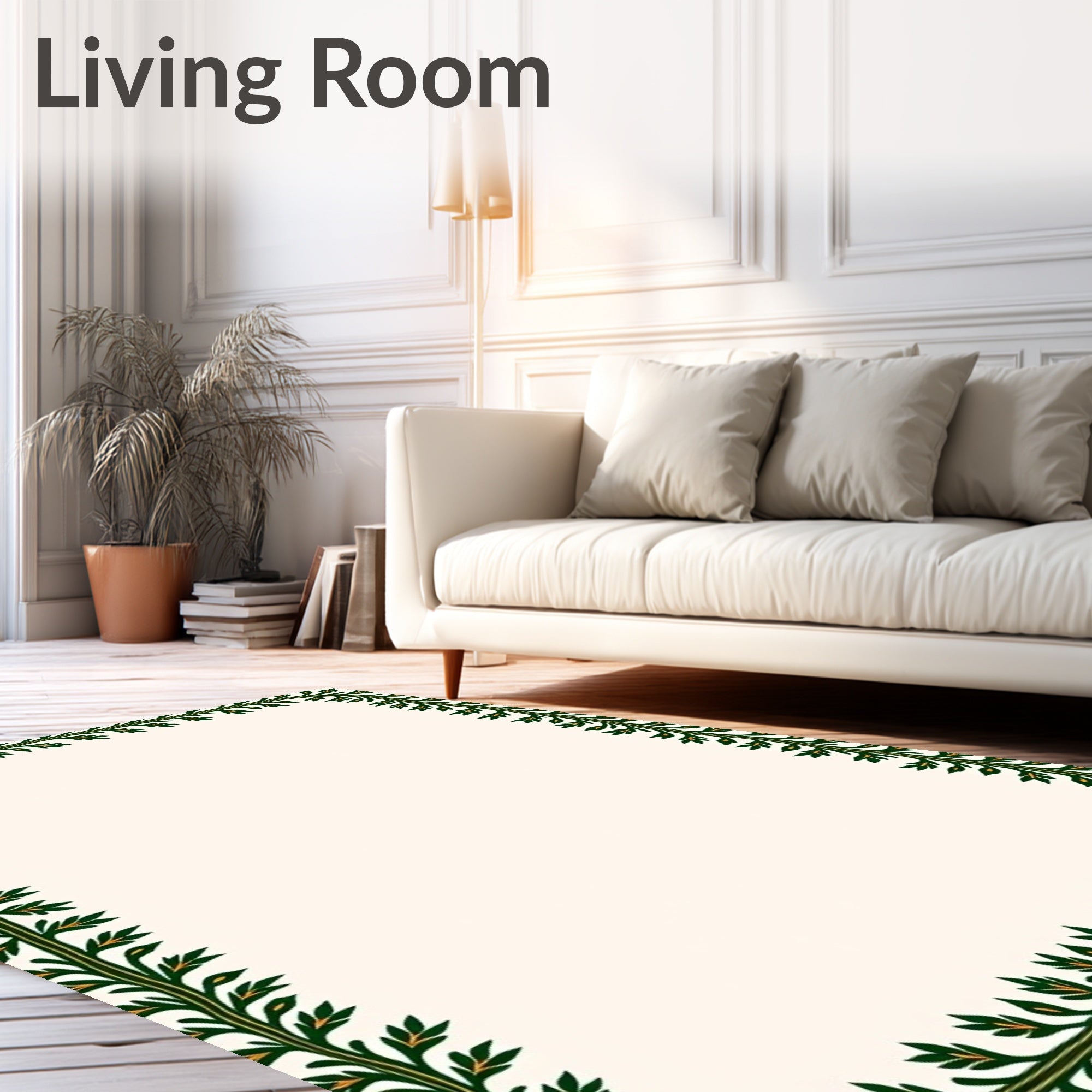 Green Leaf Vine Border Rug