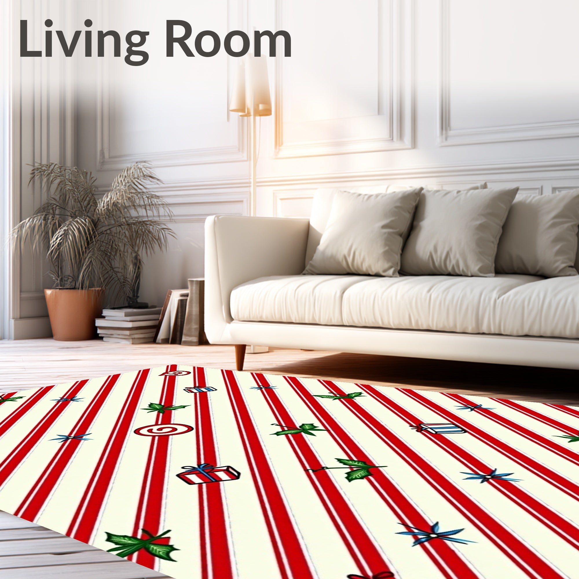 Red White Stripe Holly Gifts Rug