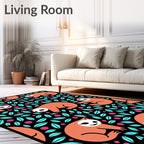 Whimsical Sloth Teal Leaf Pink Dot Rug
