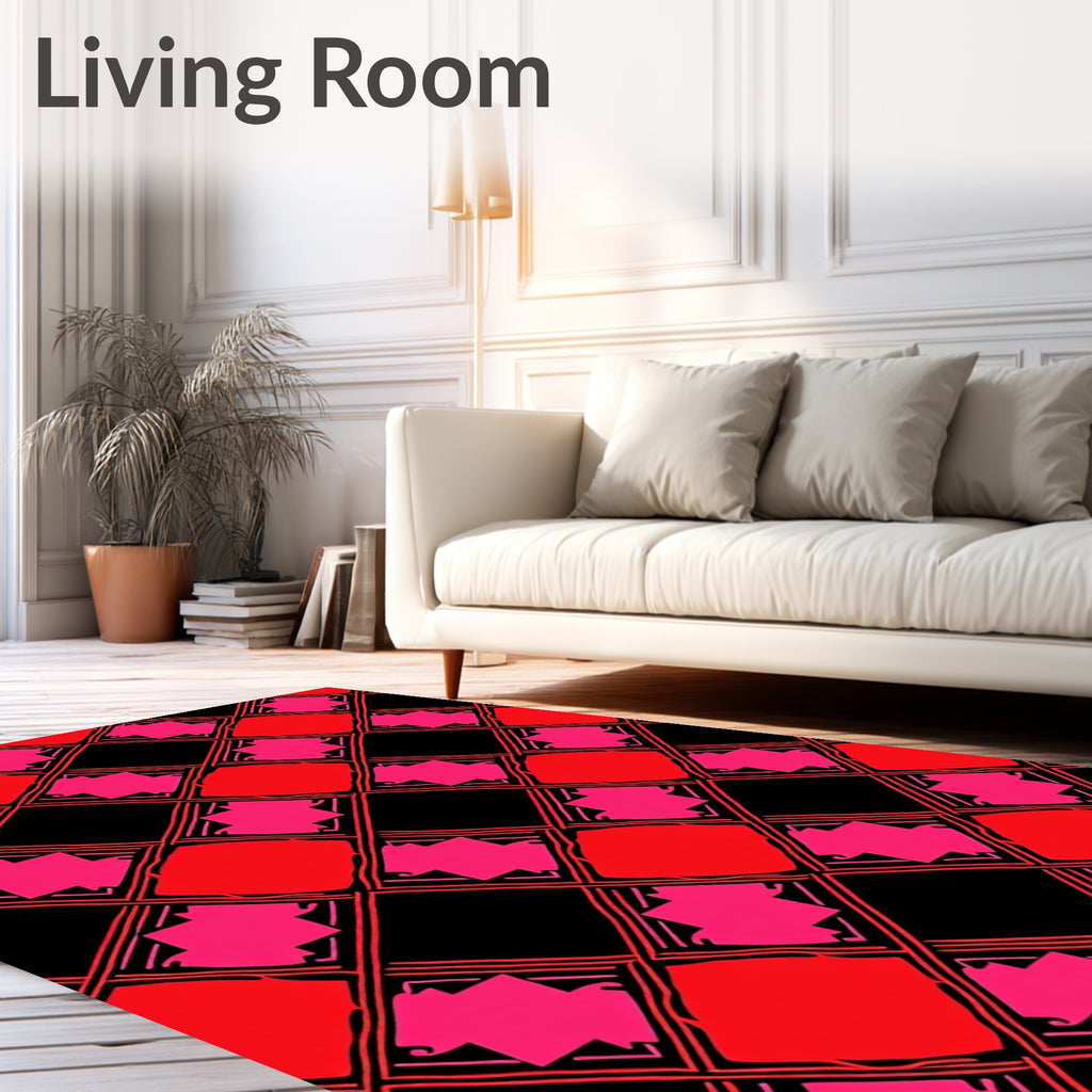 Bold Red Pink Diamond Lattice Rug