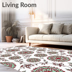 Crimson Mint Mandala Garden Tile Rug