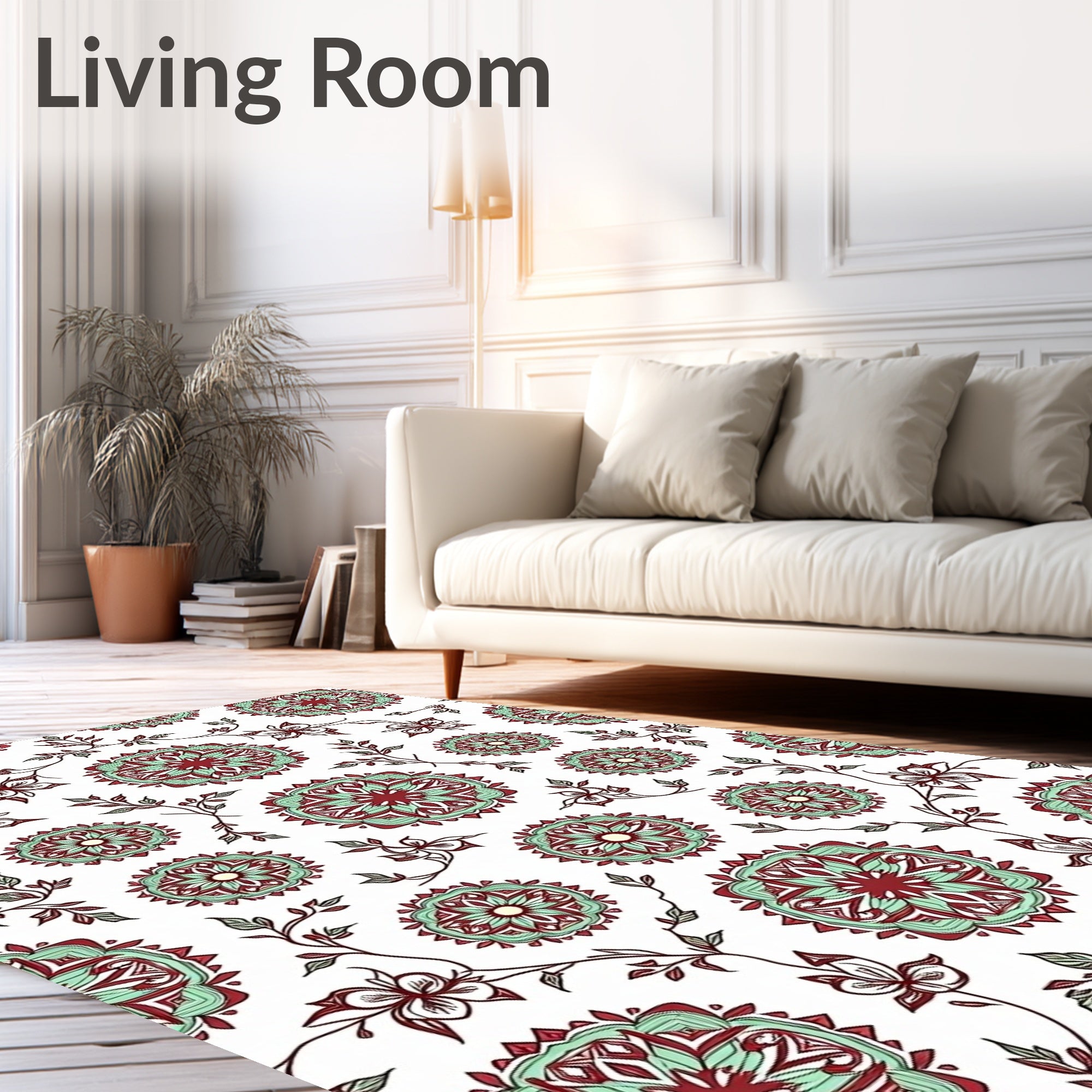 Crimson Mint Mandala Garden Tile Rug